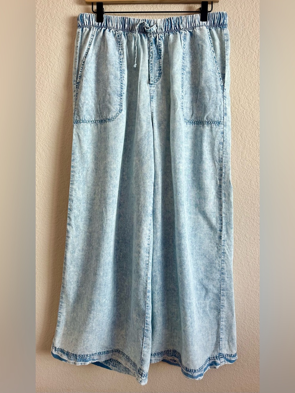 Splendid Pants Wide Leg Blue Stone Wash Lyocell Pull On Pockets Women’s L Beach